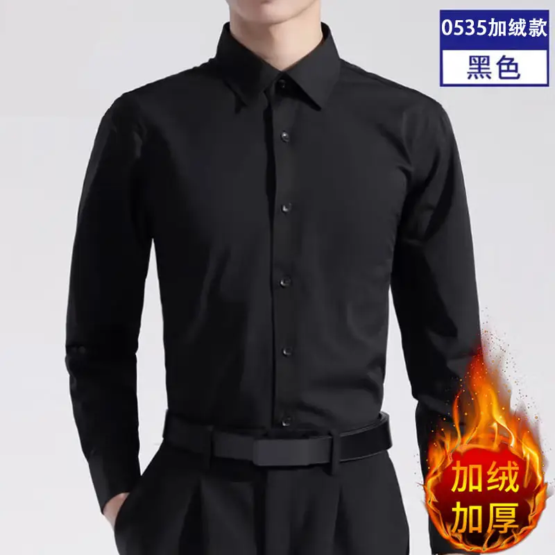 Men's White Long Sleeve Formal Shirt with Black Tie - Image 48