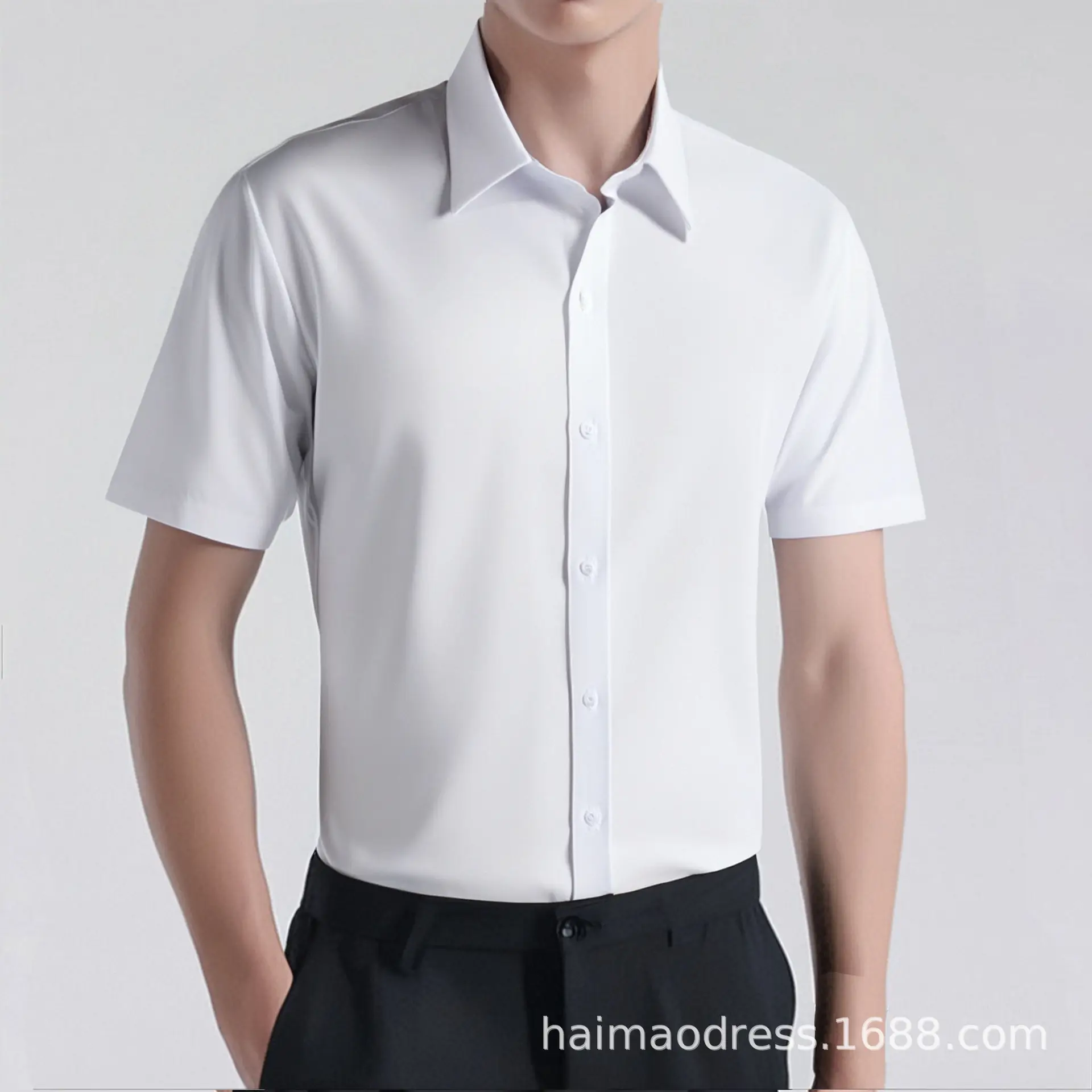 Men's White Long Sleeve Formal Shirt with Black Tie - Image 37