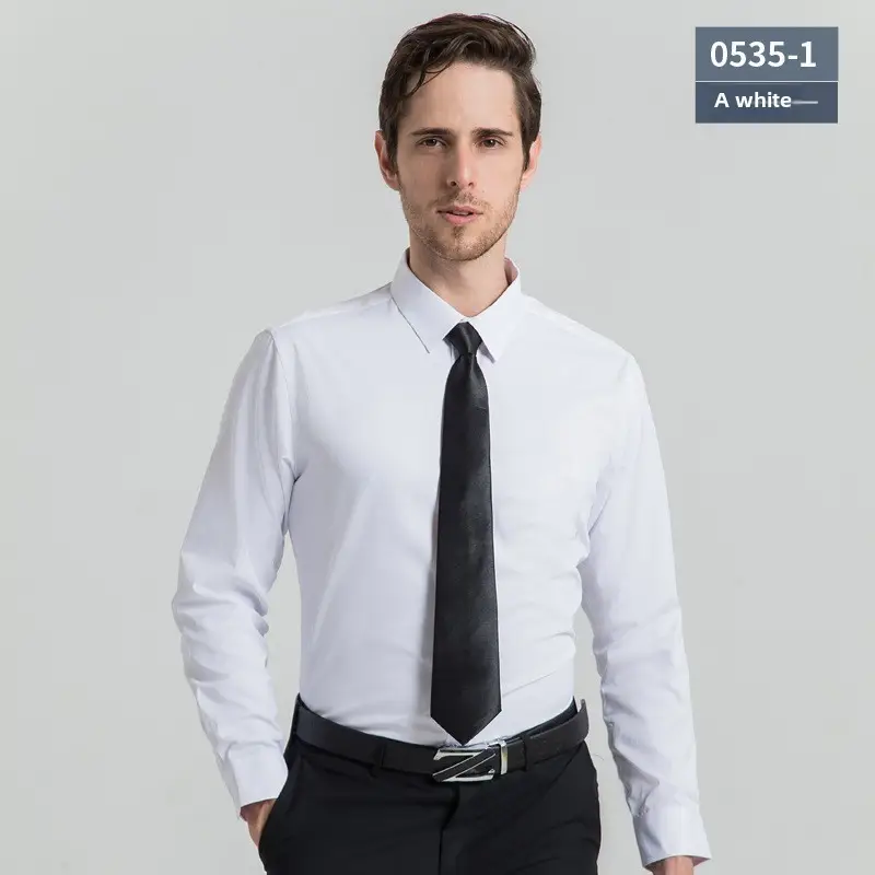 Men's White Long Sleeve Formal Shirt with Black Tie - Image 3