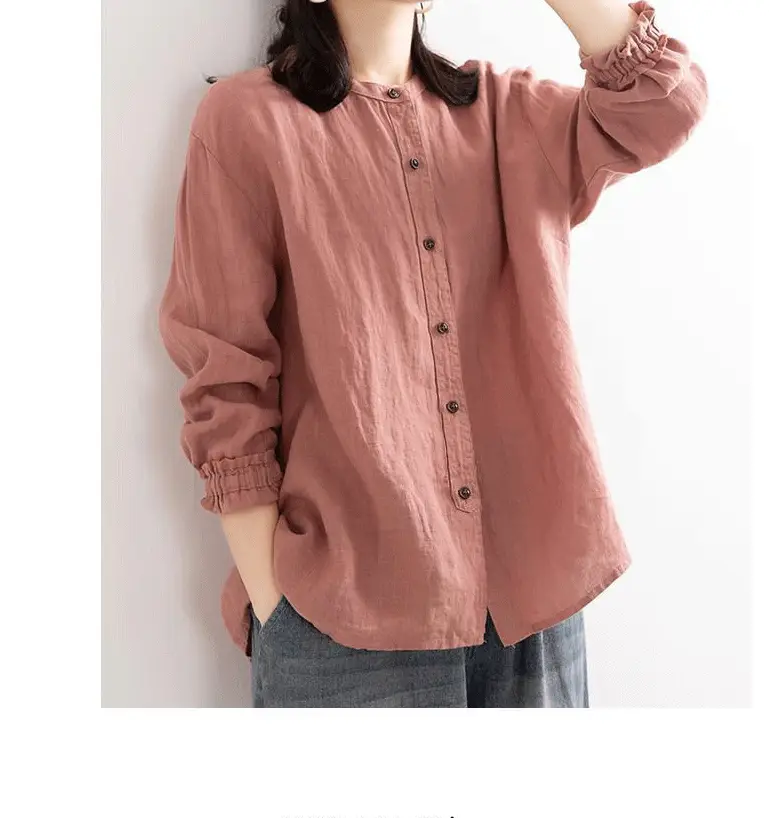 文艺复古女秋季棉麻衬衫女宽松圆领衬衣长袖休闲外套收口袖上衣女-tmall_07.gif