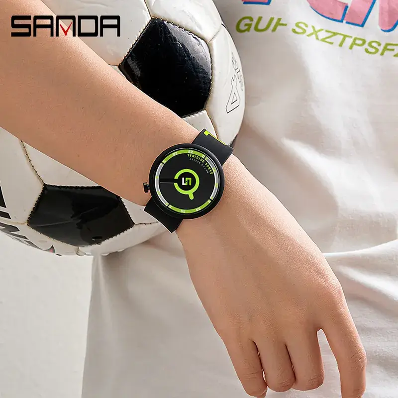 Sanda Silicone Letter Watch Green Quartz Waterproof - Image 7