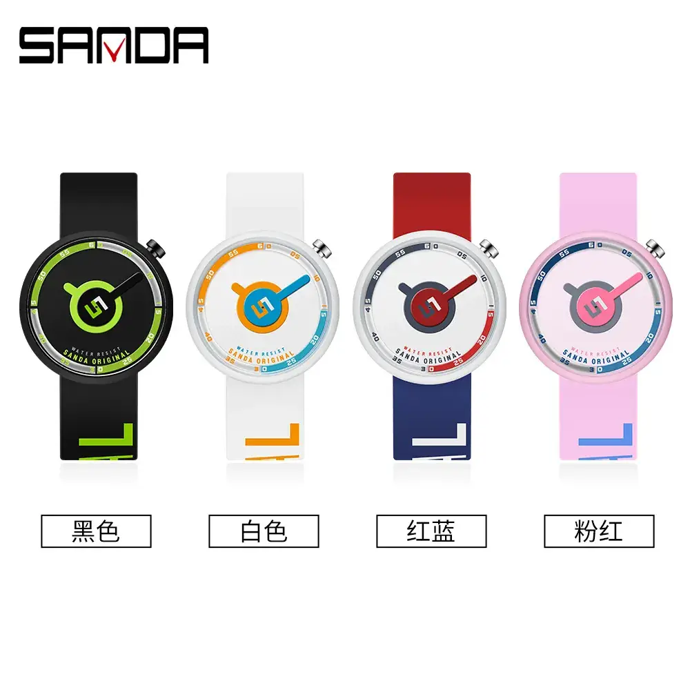 Sanda Silicone Letter Watch Green Quartz Waterproof - Image 8