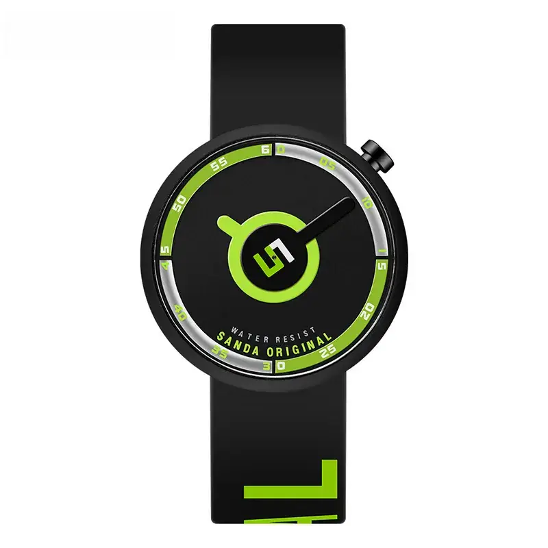 Sanda Silicone Letter Watch Green Quartz Waterproof - Image 2