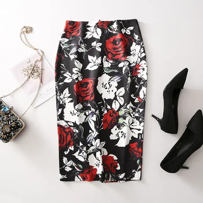 Women's Floral Print Pencil Skirt Spring Summer - Image 2
