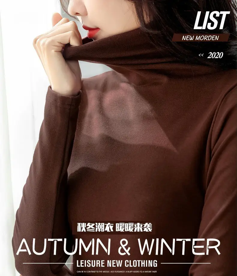 Women's White High-Neck Long Sleeve T-Shirt Solid Color — feature 1
