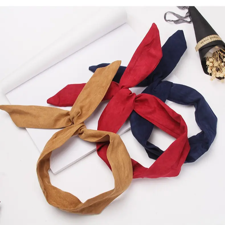 Korean Suede Vintage Hair Band with Rabbit Ears - Image 11