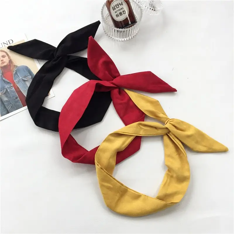 Korean Suede Vintage Hair Band with Rabbit Ears - Image 12