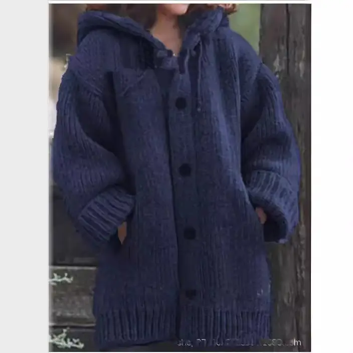 Mid-Length Hooded Knitted Jacket Grey Women - Image 11