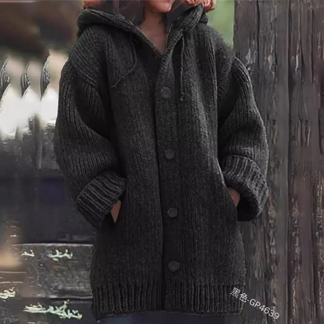 Mid-Length Hooded Knitted Jacket Grey Women - Image 13