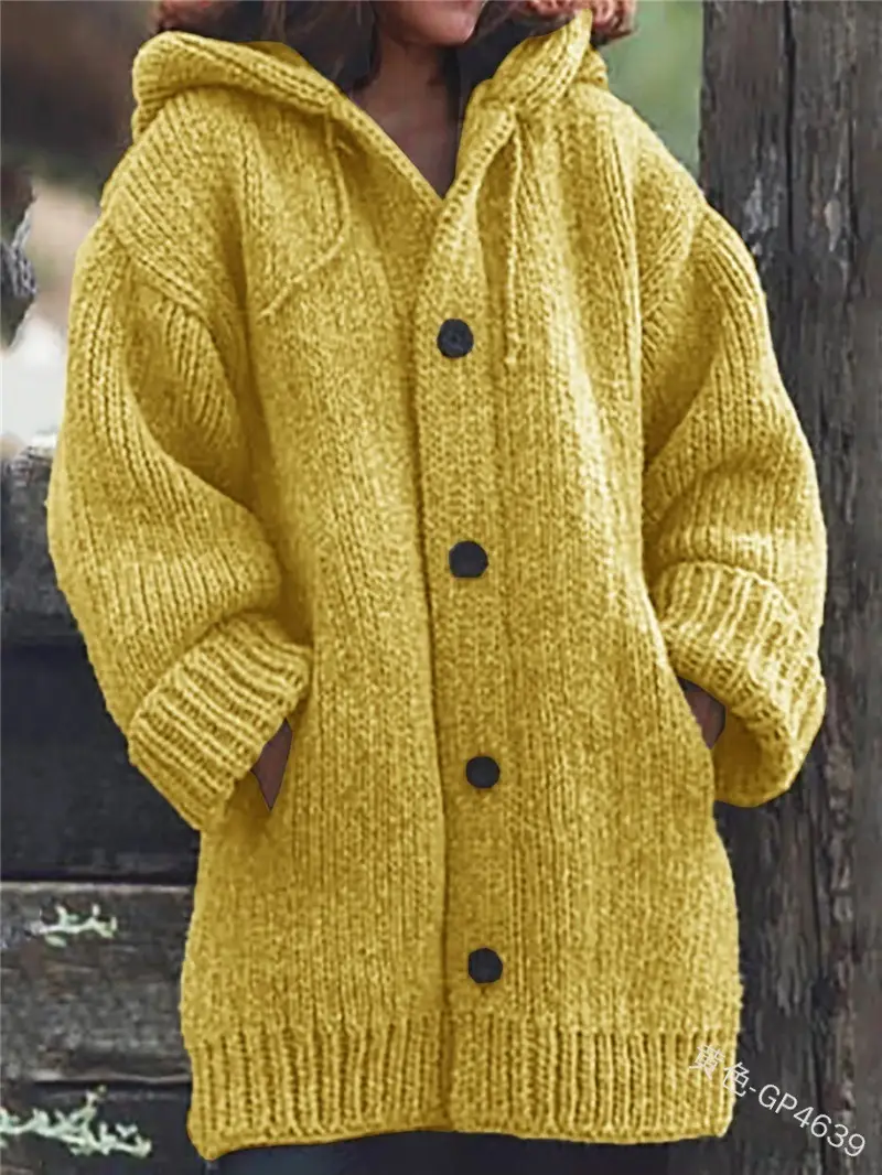 Mid-Length Hooded Knitted Jacket Grey Women - Image 2
