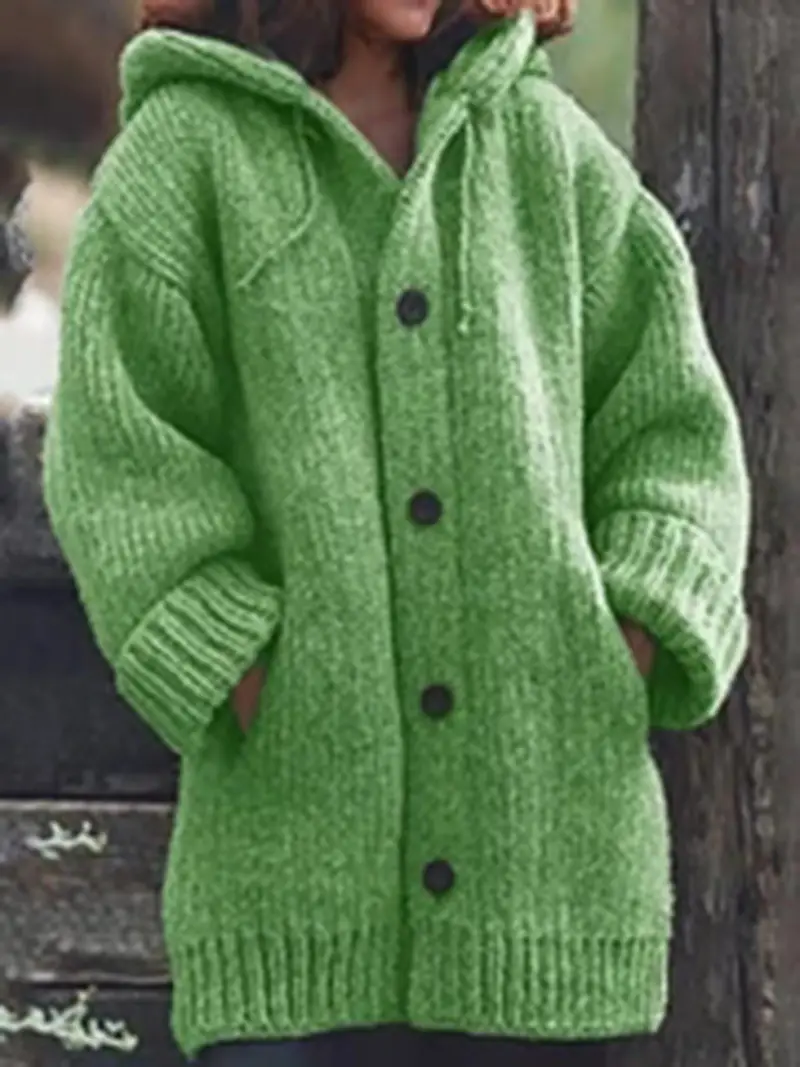 Mid-Length Hooded Knitted Jacket Grey Women - Image 4