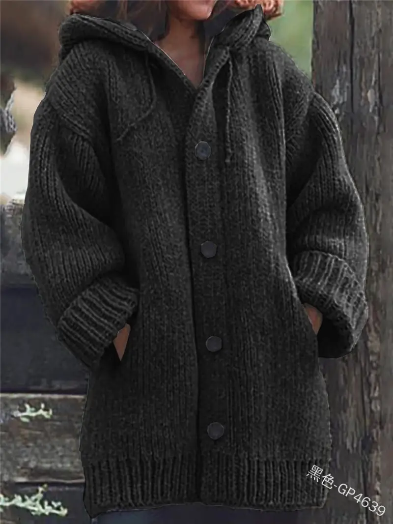 Mid-Length Hooded Knitted Jacket Grey Women - Image 5