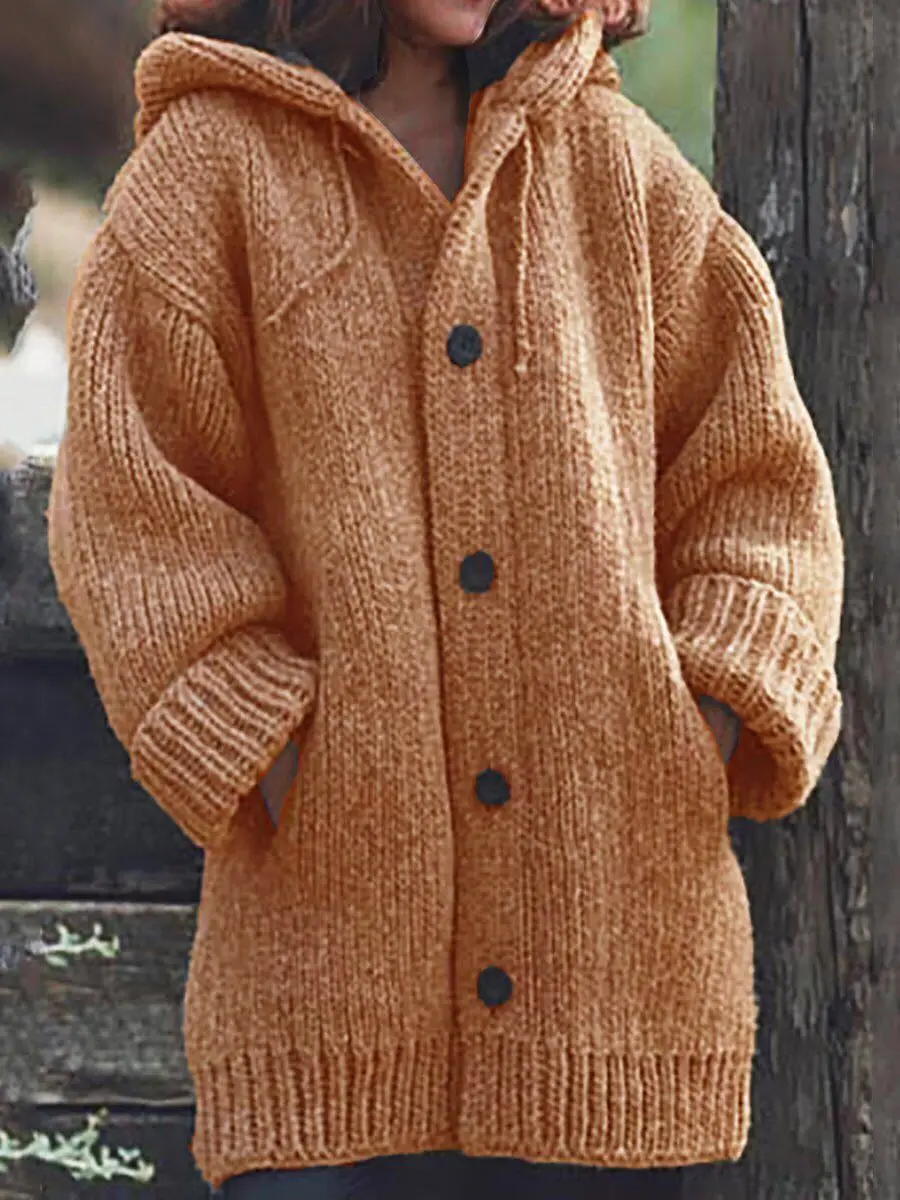 Mid-Length Hooded Knitted Jacket Grey Women - Image 7