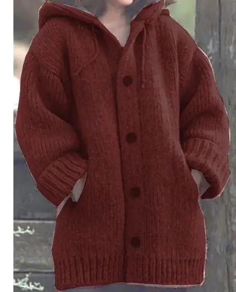 Mid-Length Hooded Knitted Jacket Grey Women - Image 9
