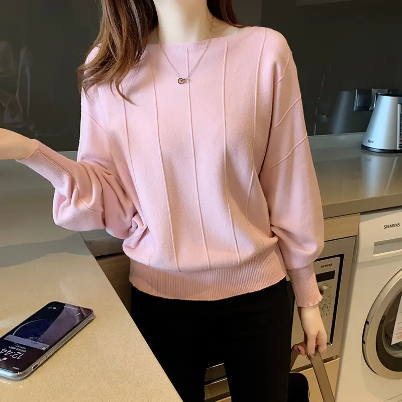Women's Blue Knitted Loose Sleeve Sweater - Image 8