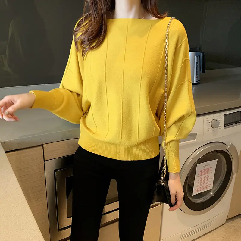 Women's Blue Knitted Loose Sleeve Sweater - Image 9