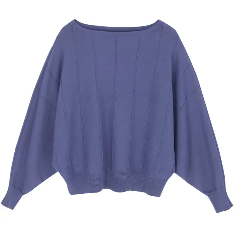 Women's Blue Knitted Loose Sleeve Sweater - Image 12