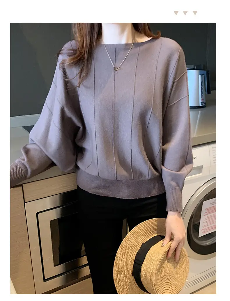 Women's Blue Knitted Loose Sleeve Sweater — feature 12