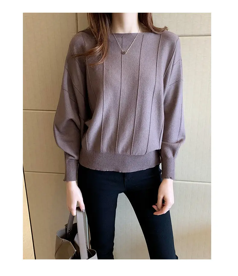 Women's Blue Knitted Loose Sleeve Sweater — feature 13