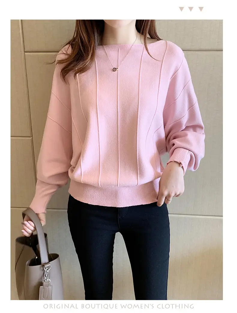 Women's Blue Knitted Loose Sleeve Sweater — feature 15