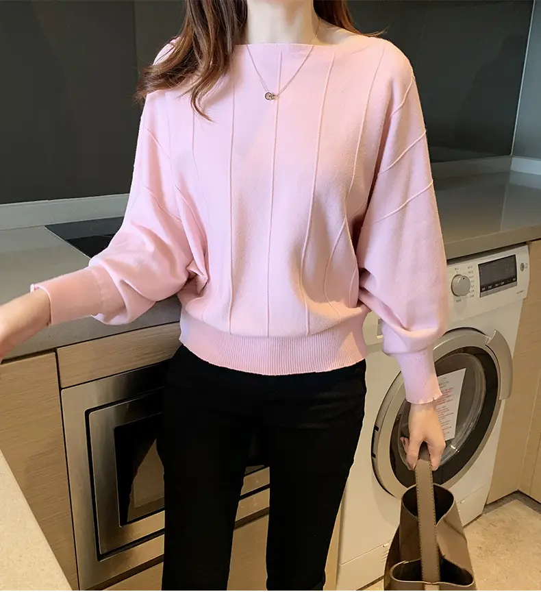 Women's Blue Knitted Loose Sleeve Sweater — feature 16