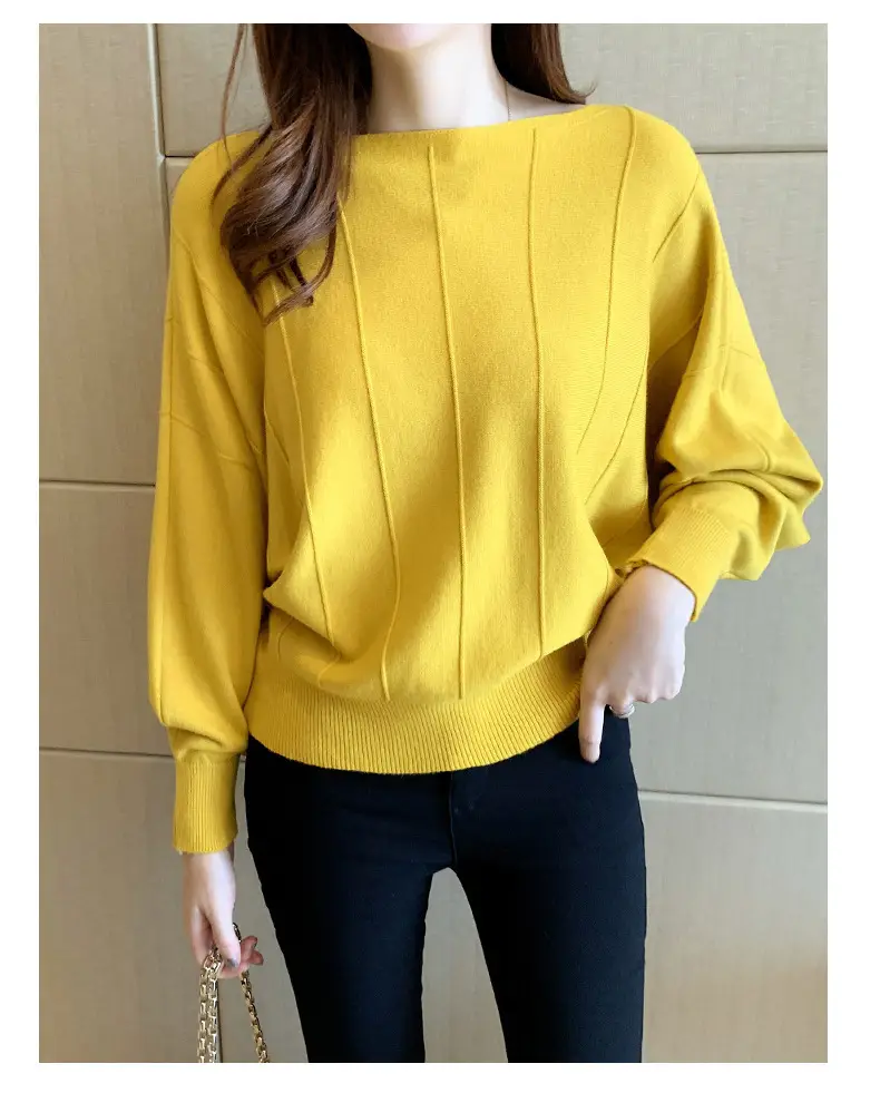 Women's Blue Knitted Loose Sleeve Sweater — feature 18