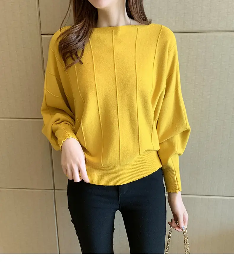Women's Blue Knitted Loose Sleeve Sweater — feature 19