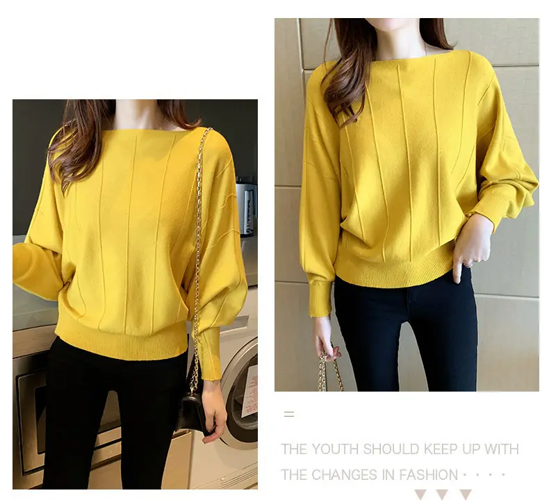 Women's Blue Knitted Loose Sleeve Sweater — feature 20