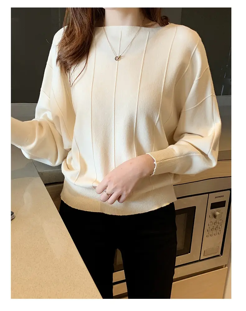 Women's Blue Knitted Loose Sleeve Sweater — feature 21