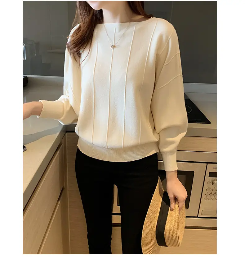 Women's Blue Knitted Loose Sleeve Sweater — feature 22