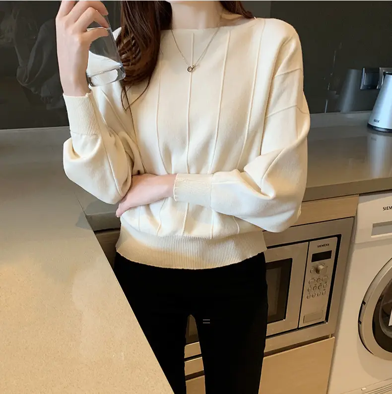 Women's Blue Knitted Loose Sleeve Sweater — feature 23