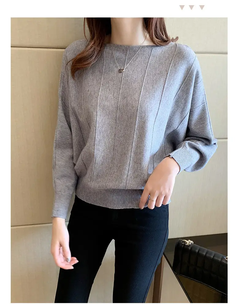 Women's Blue Knitted Loose Sleeve Sweater — feature 24