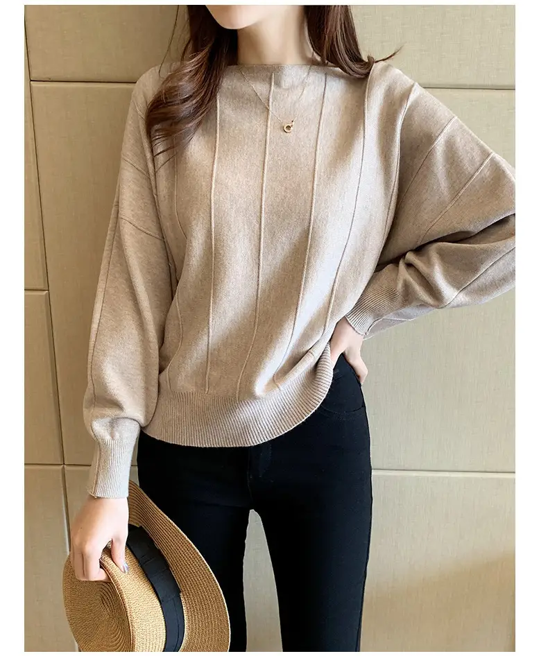 Women's Blue Knitted Loose Sleeve Sweater — feature 27