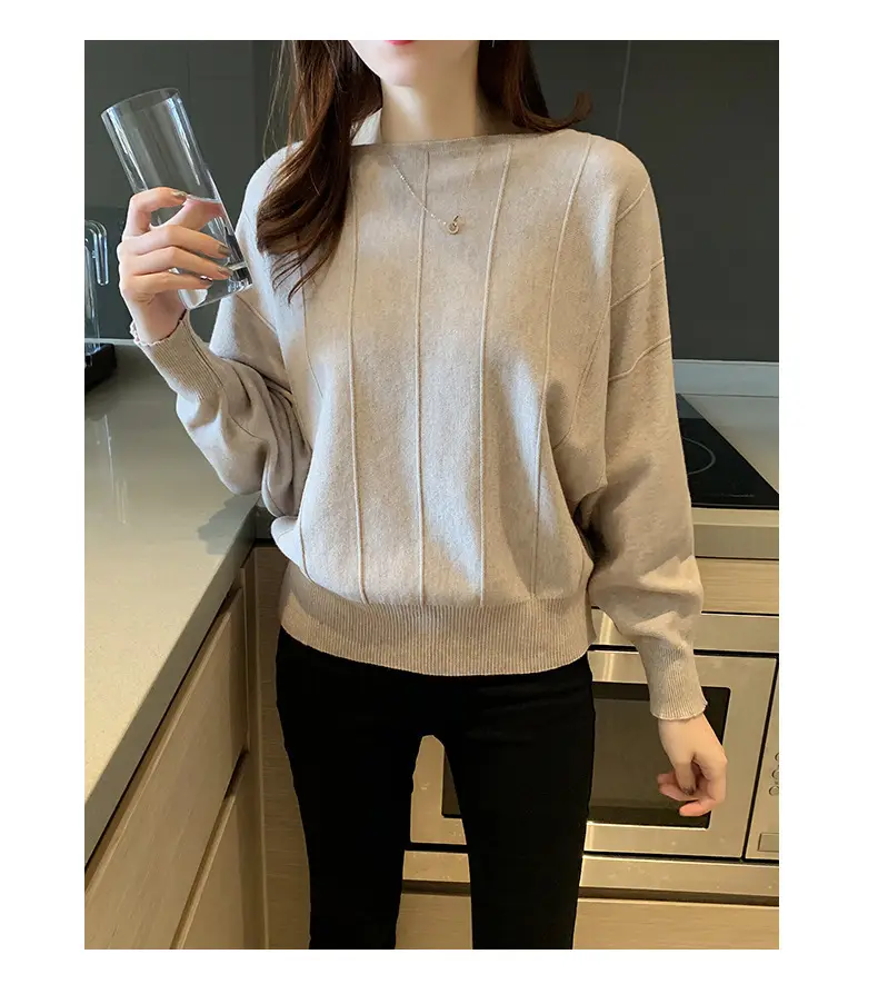 Women's Blue Knitted Loose Sleeve Sweater — feature 28