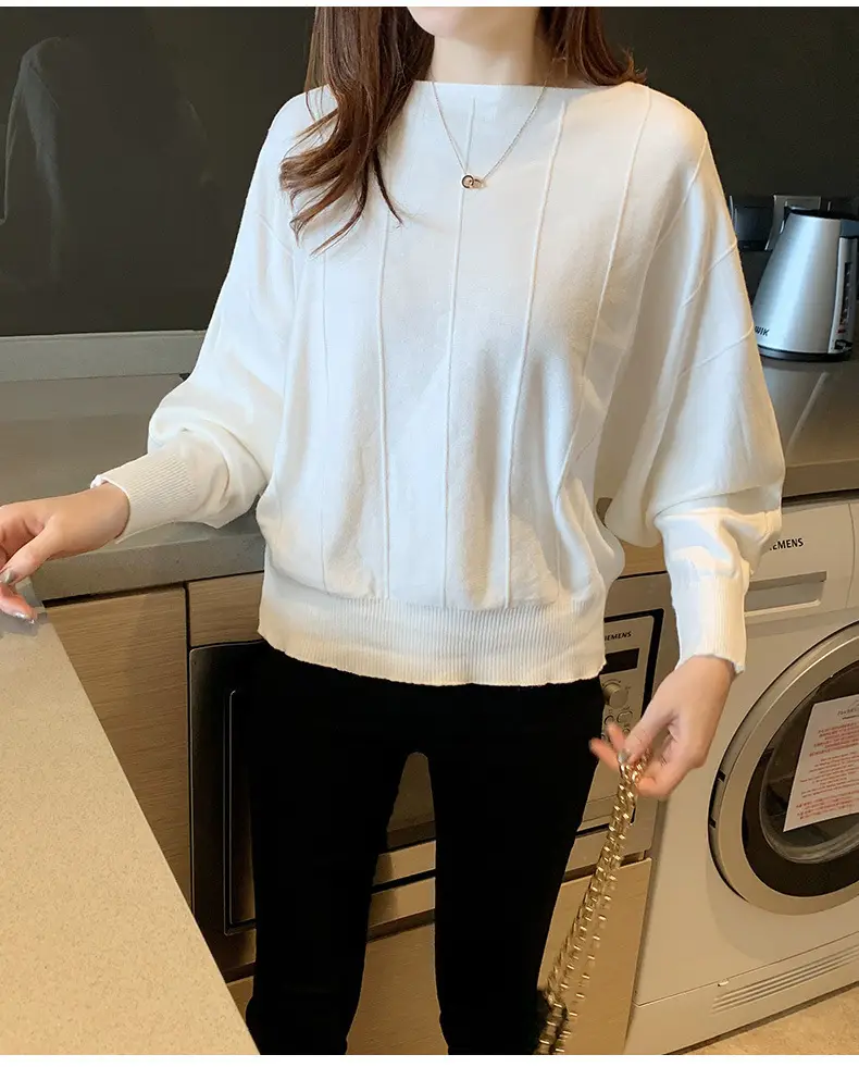 Women's Blue Knitted Loose Sleeve Sweater — feature 32