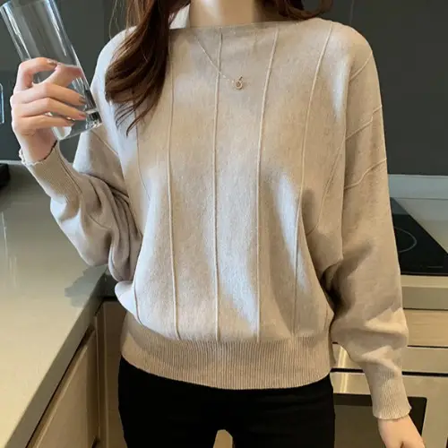 Women's Blue Knitted Loose Sleeve Sweater - Image 2