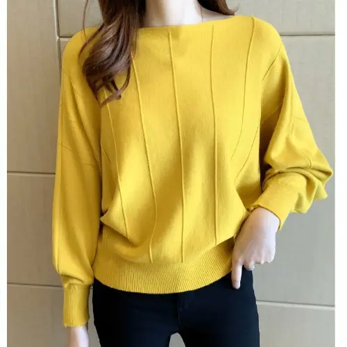 Women's Blue Knitted Loose Sleeve Sweater - Image 3