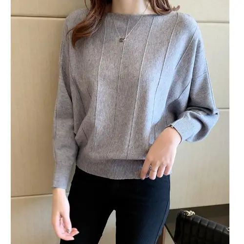 Women's Blue Knitted Loose Sleeve Sweater - Image 5