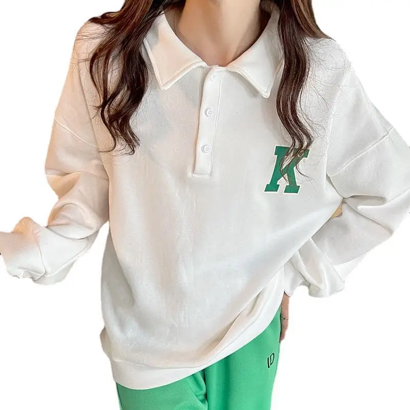 2024 Korean Style Black Polo Lapel Sweatshirt for Women - Image 9