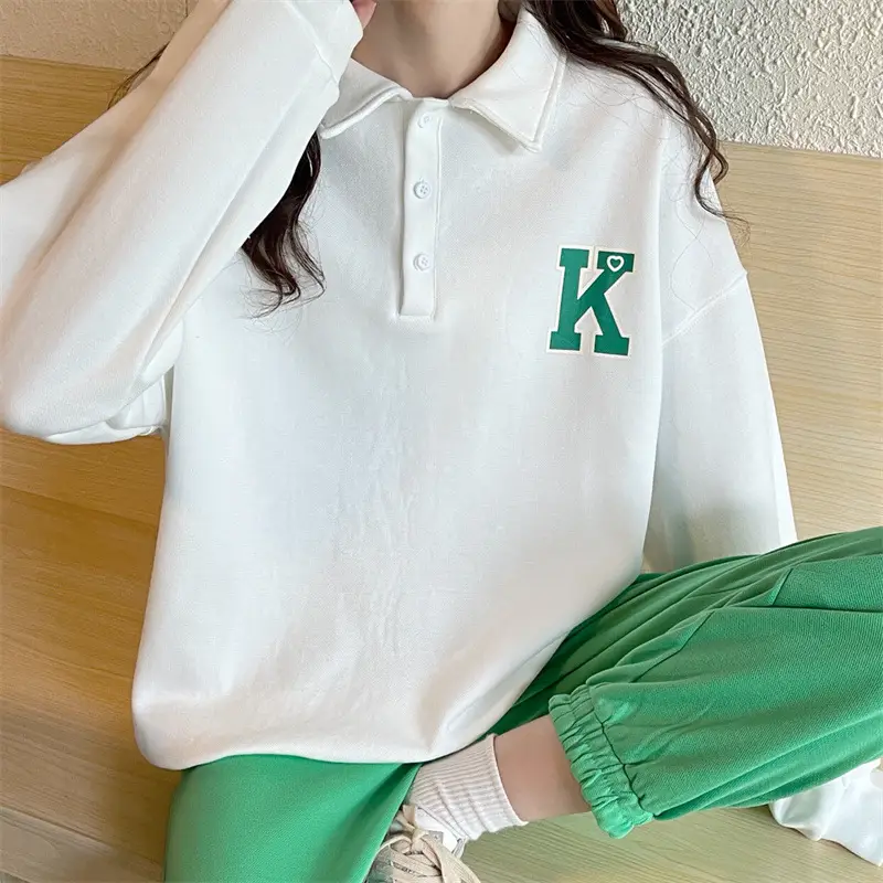 2024 Korean Style Black Polo Lapel Sweatshirt for Women — feature 35
