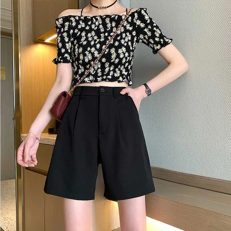 Women 2021 Casual Crop Shorts Set High Waist Slimming — feature 3