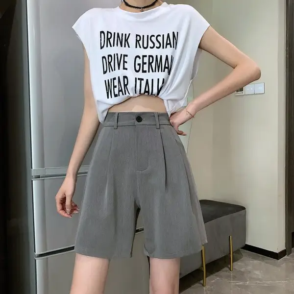 Women 2021 Casual Crop Shorts Set High Waist Slimming - Image 3