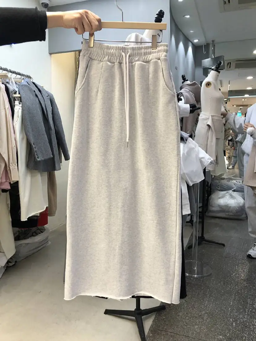 Cream Black Drawstring Skirt Mid Length - Image 4