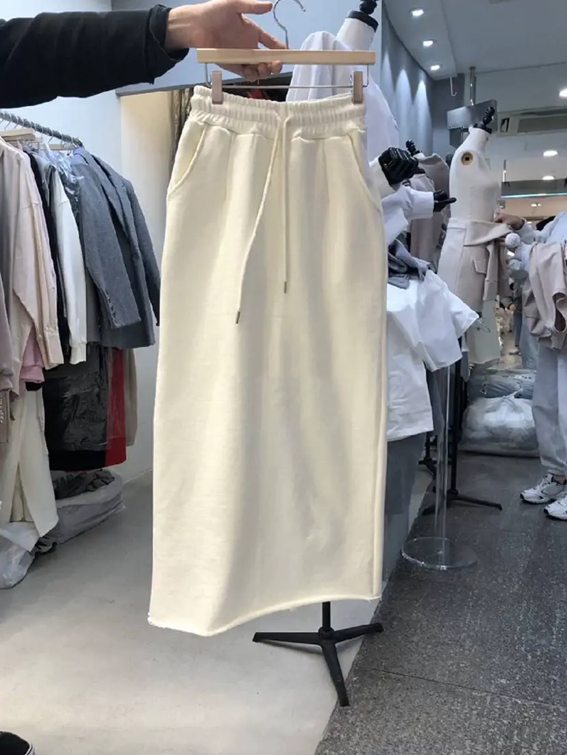 Cream Black Drawstring Skirt Mid Length — feature 12