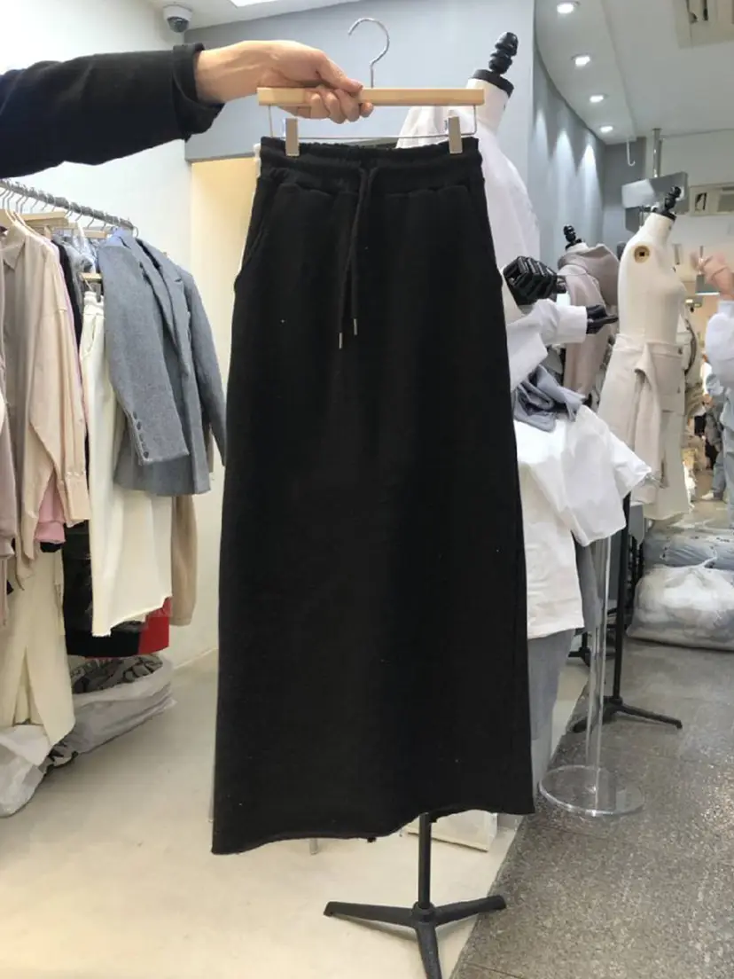 Cream Black Drawstring Skirt Mid Length - Image 2