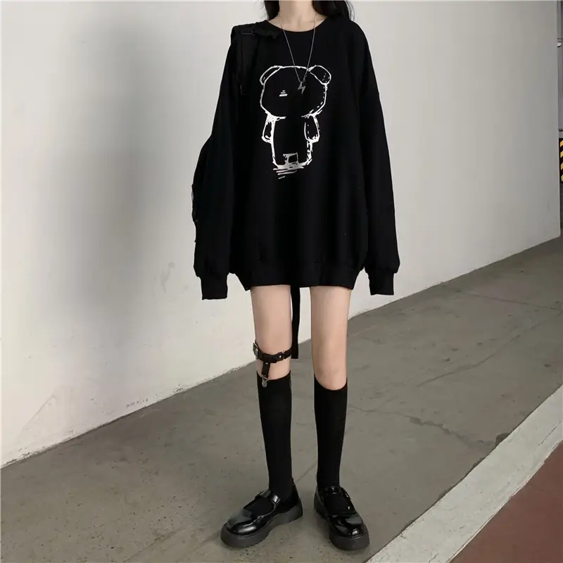 Women Loose Fit Cartoon Print Sweatshirt White Velvet Mid Length — feature 12
