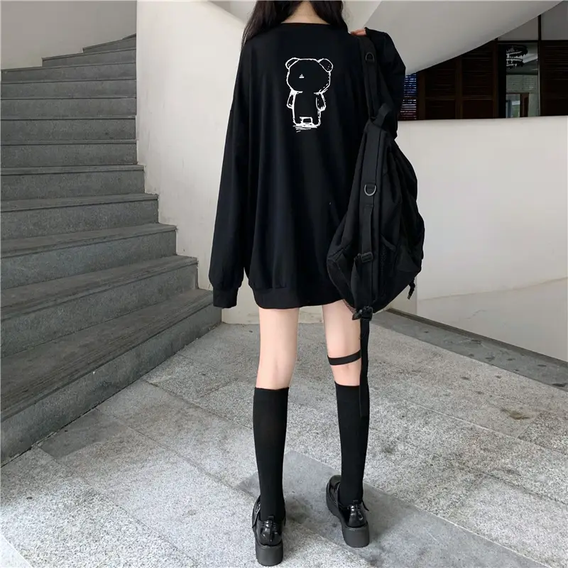 Women Loose Fit Cartoon Print Sweatshirt White Velvet Mid Length — feature 15