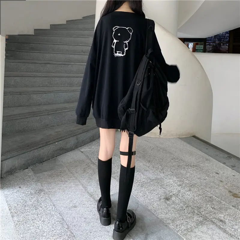 Women Loose Fit Cartoon Print Sweatshirt White Velvet Mid Length — feature 16