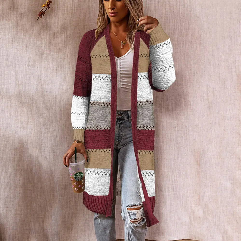 Women's 2024 Cross Border Cardigan Sweater Pink Beige Patterned - Image 8