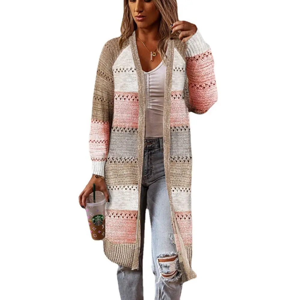 Women's 2024 Cross Border Cardigan Sweater Pink Beige Patterned - Image 11